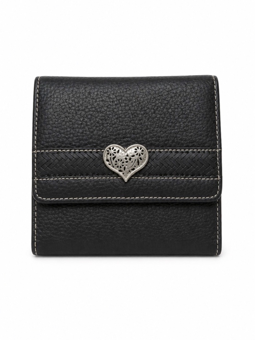 BRIGHTON Bellissimo Heart Black Croc-Embossed/Pebble Leather Vintage Wallet